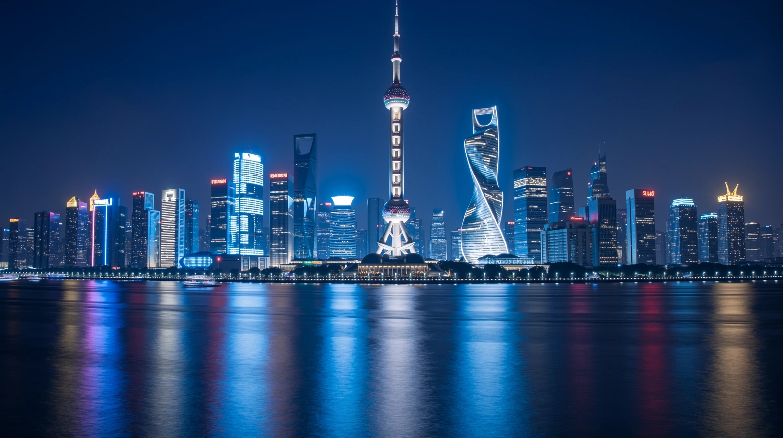 Shanghai financial district at night