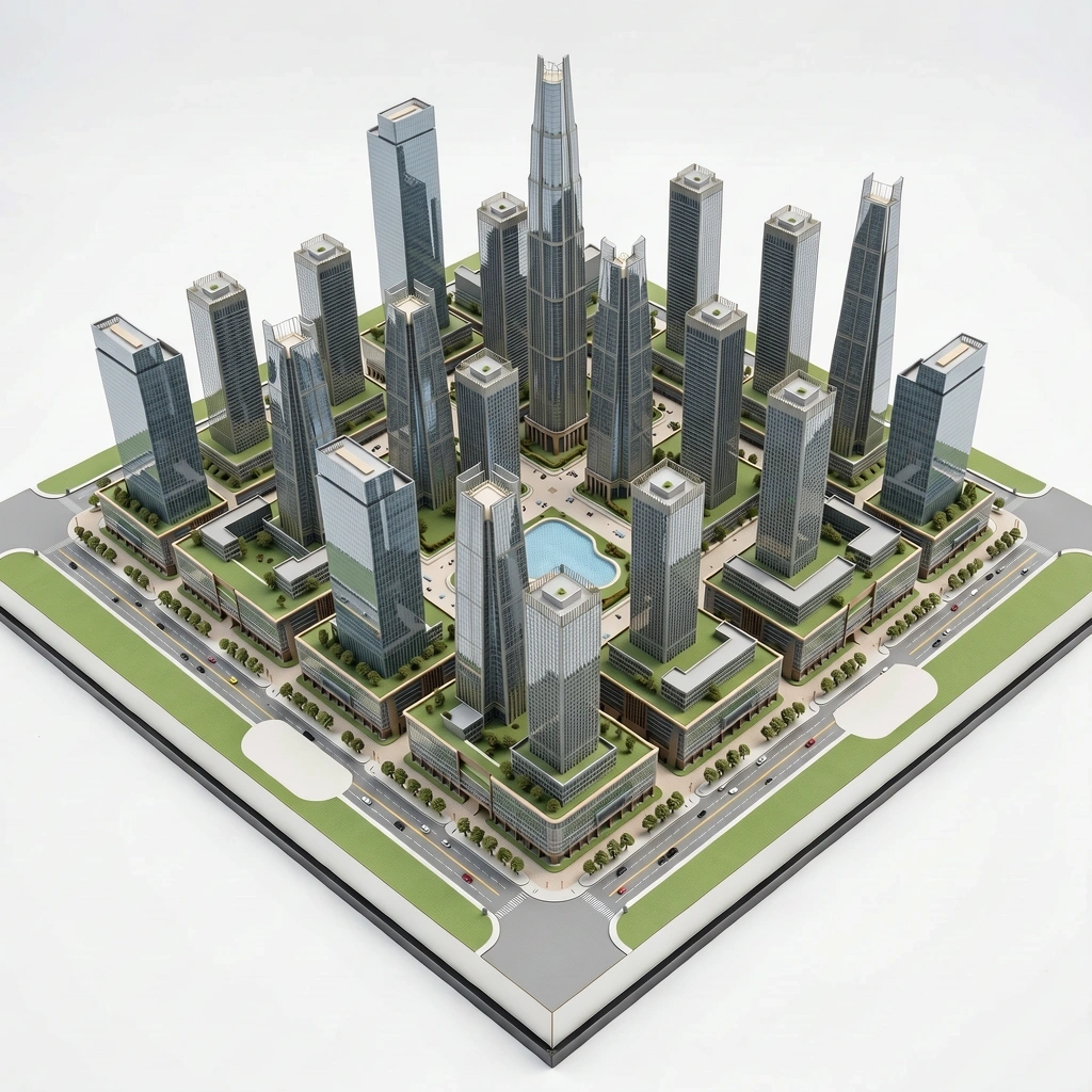 Top-down view of Shanghai urban development model